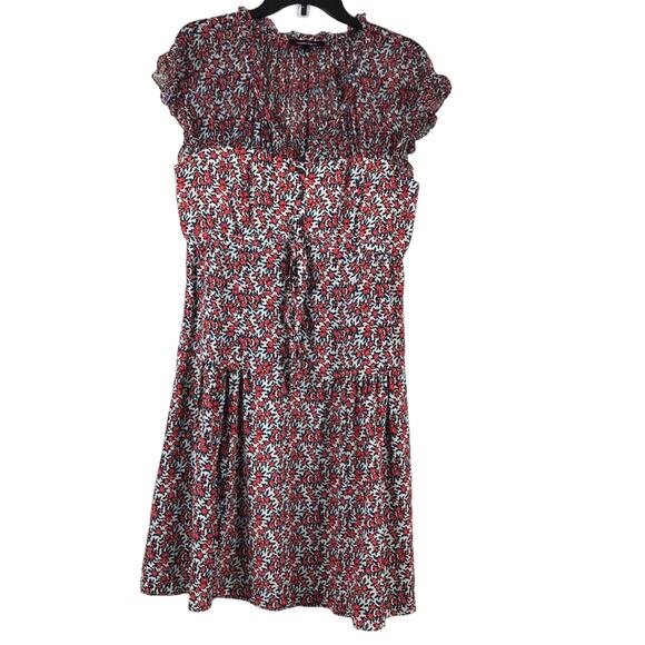 Nanette Lepore Red Short Sleeve V-Neck Floral Silk Blend Lightweight Midi Dress - Picture 1 of 7